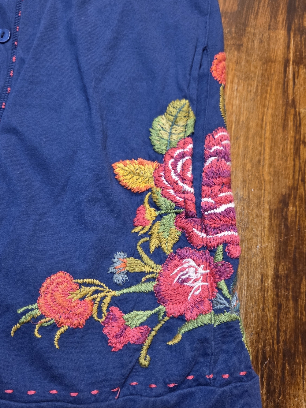 Johnny Was Blue embroidered button up 3/4 sleeve cardigan womens size M Boho - Picture 2 of 8